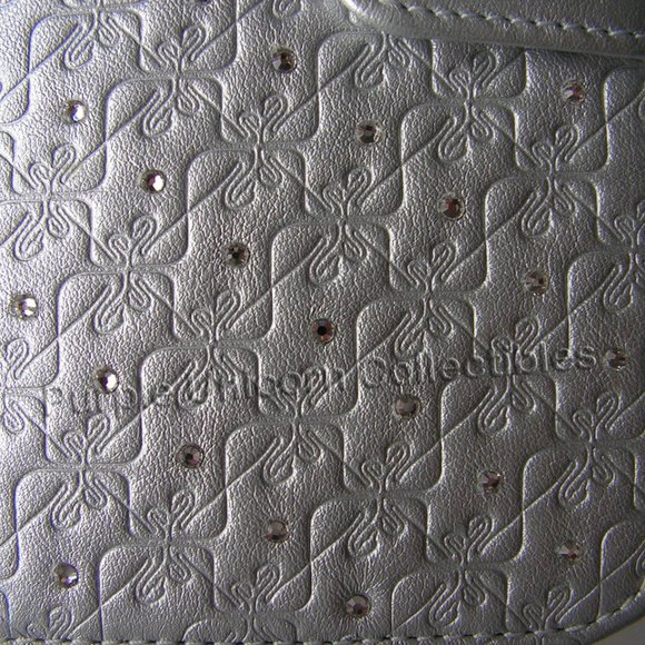 Samsung Galaxy S4 Swarovski Swanflower Grey Silver Leather Bookcase Phone Case - Picture 2 of 4